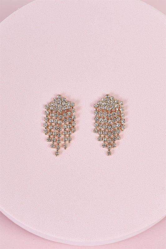 Gold Rhinestone Small Tassel Drop Earrings /3 Pairs
