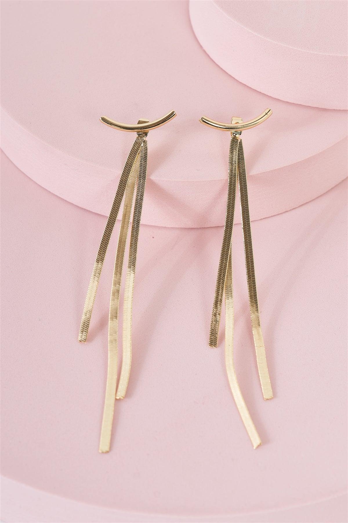 Gold Geometric Long Tassel Snake Chain Ear Jackets Bar Drop Earrings /3 Pairs