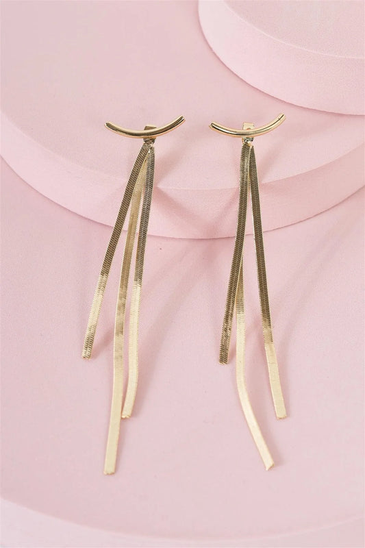 Gold Geometric Long Tassel Snake Chain Ear Jackets Bar Drop Earrings /3 Pairs - Tasha Apparel Wholesale