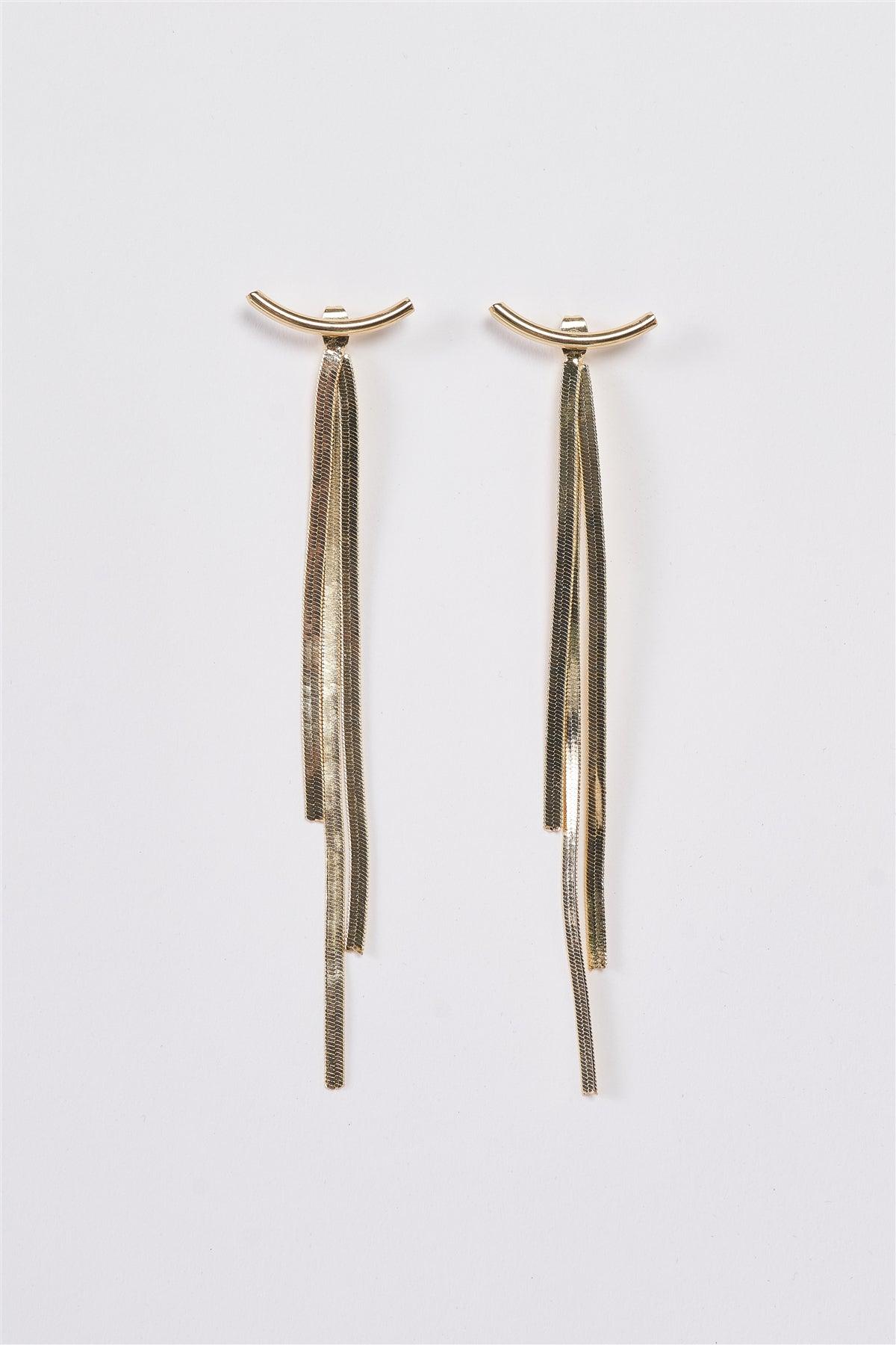 Gold Geometric Long Tassel Snake Chain Ear Jackets Bar Drop Earrings /3 Pairs