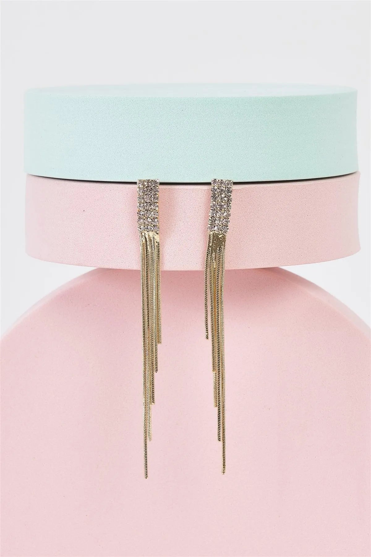 Gold Diamonds Incrustation Snake Chain Tassel Earrings - Tasha Apparel Wholesale