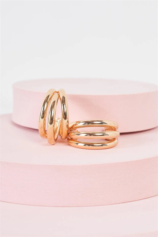 Gold Massive Triple Hoop Earrings /3 Pairs - Tasha Apparel Wholesale