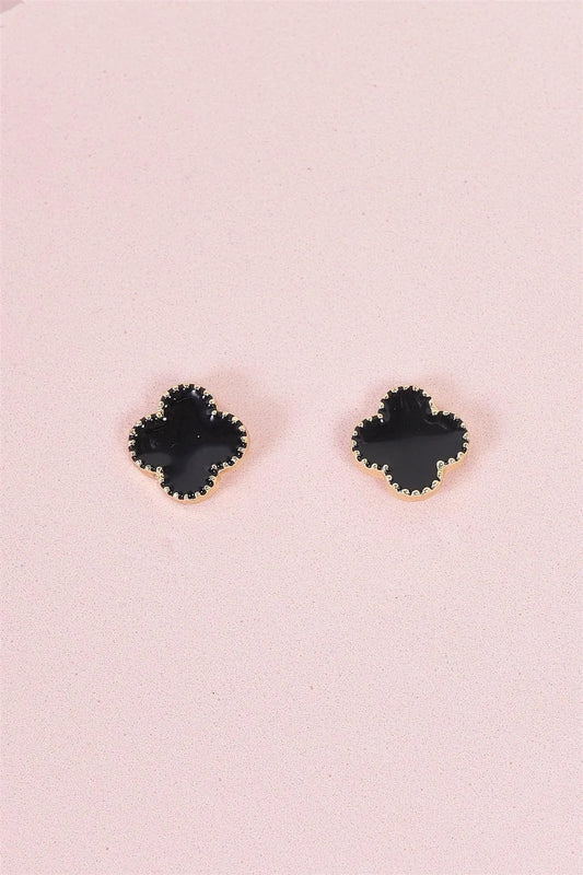 Vintage Gold & Black Quatrefoil Small Stud Earrings /3 Pairs - Tasha Apparel Wholesale