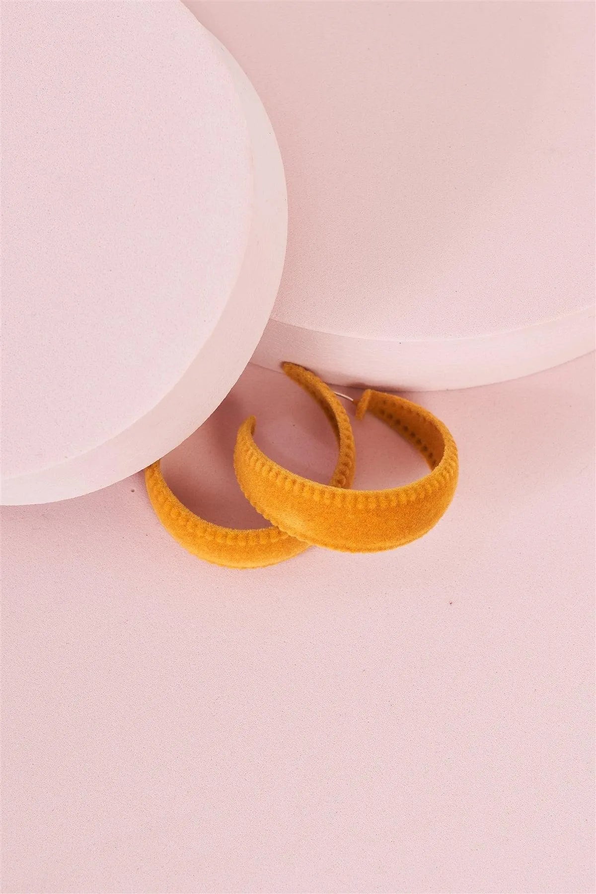 Mustard Velvet Covered Flat Hoop Earrings - Tasha Apparel Wholesale