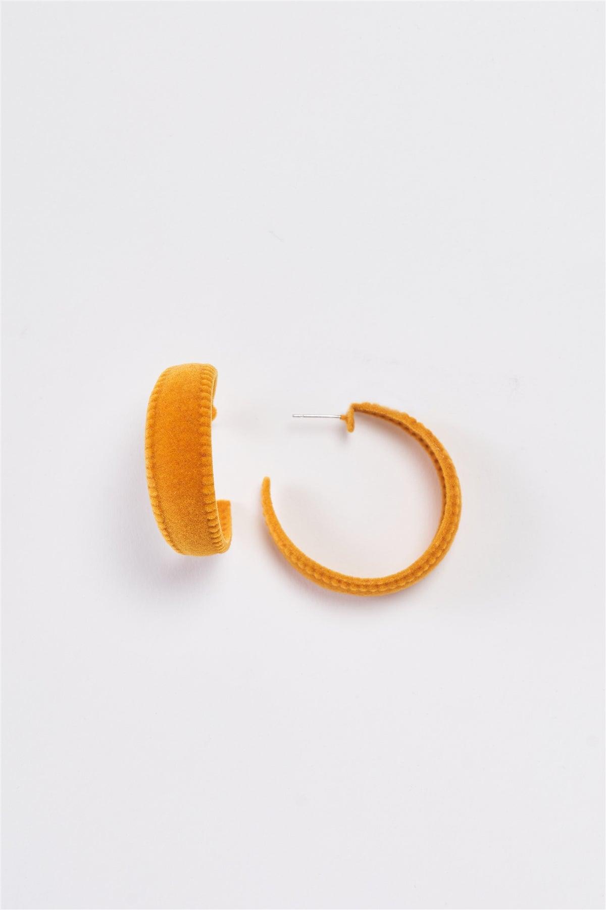 Mustard Velvet Covered Flat Hoop Earrings /3 Pairs