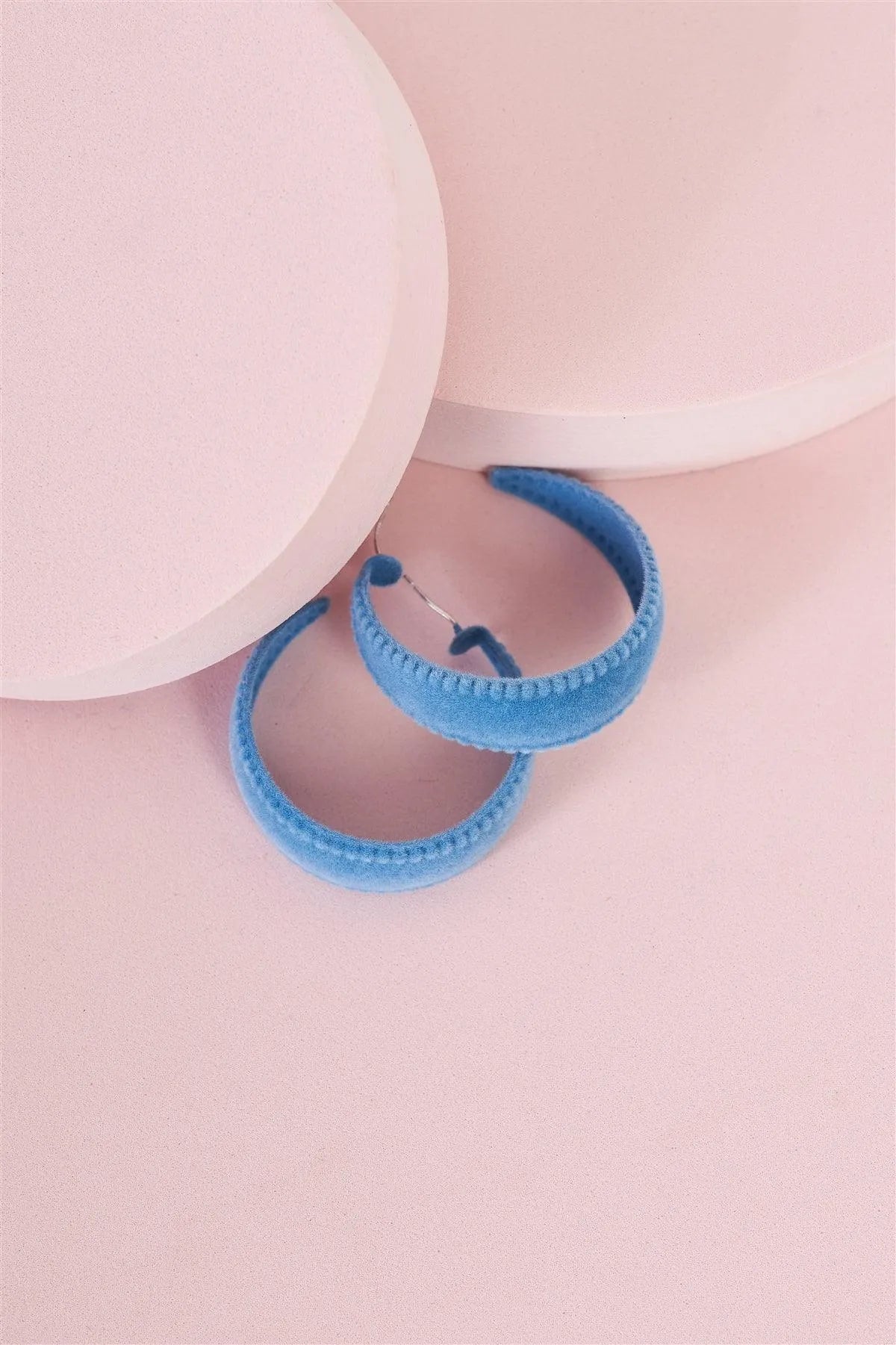 Blue Velvet Covered Flat Hoop Earrings - Tasha Apparel Wholesale