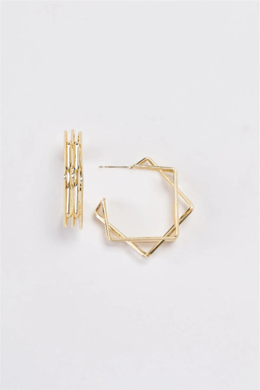 Gold Hollow Heptagon Open Geometric Hoop Earrings /3 Pairs - Tasha Apparel Wholesale