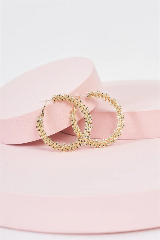 Gold Crashed Crystal Hoop Earrings /3 Pairs - Tasha Apparel Wholesale