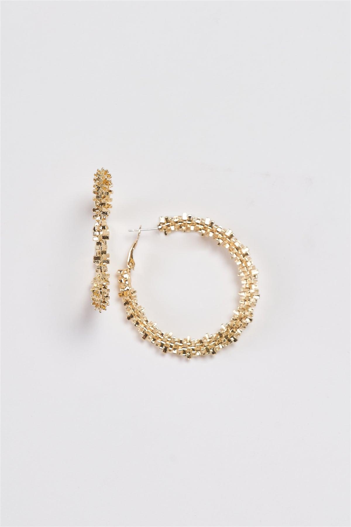 Gold Crashed Crystal Hoop Earrings /3 Pairs