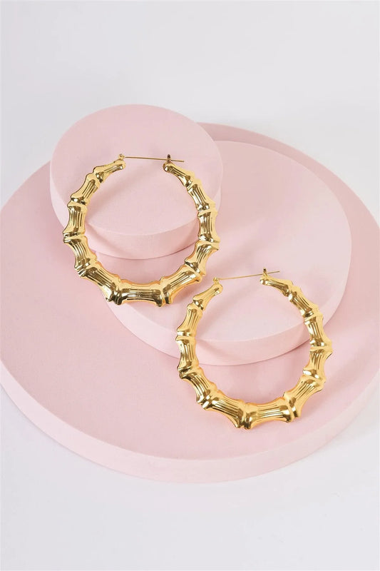 Gold Large Circle Bamboo Hoop Earrings - Tasha Apparel Wholesale