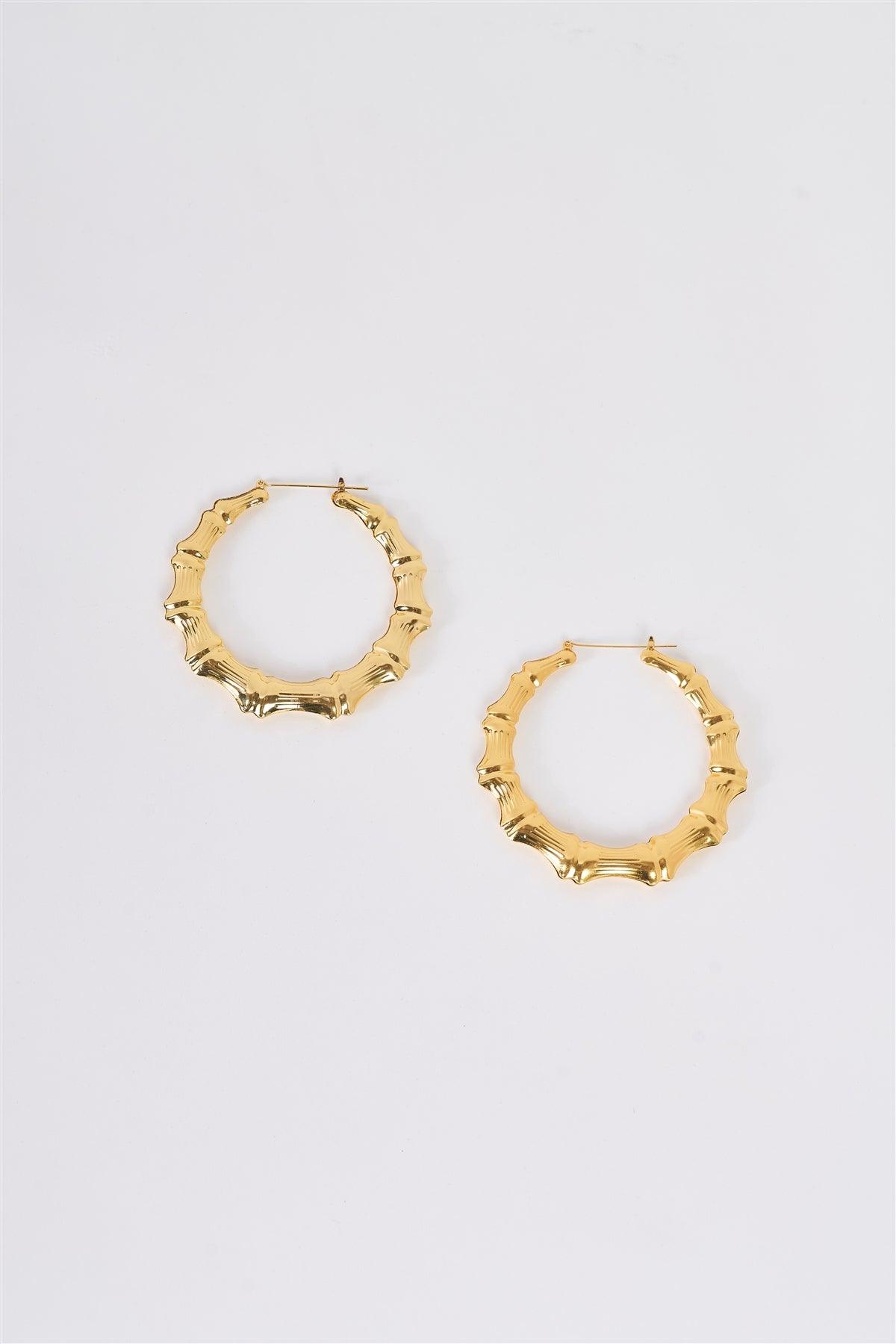 Gold Large Circle Bamboo Hoop Earrings / 3 Pairs