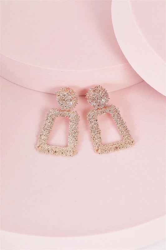 Rose Gold Textured Trapezoid Drop Earrings /3 Pairs - Tasha Apparel Wholesale