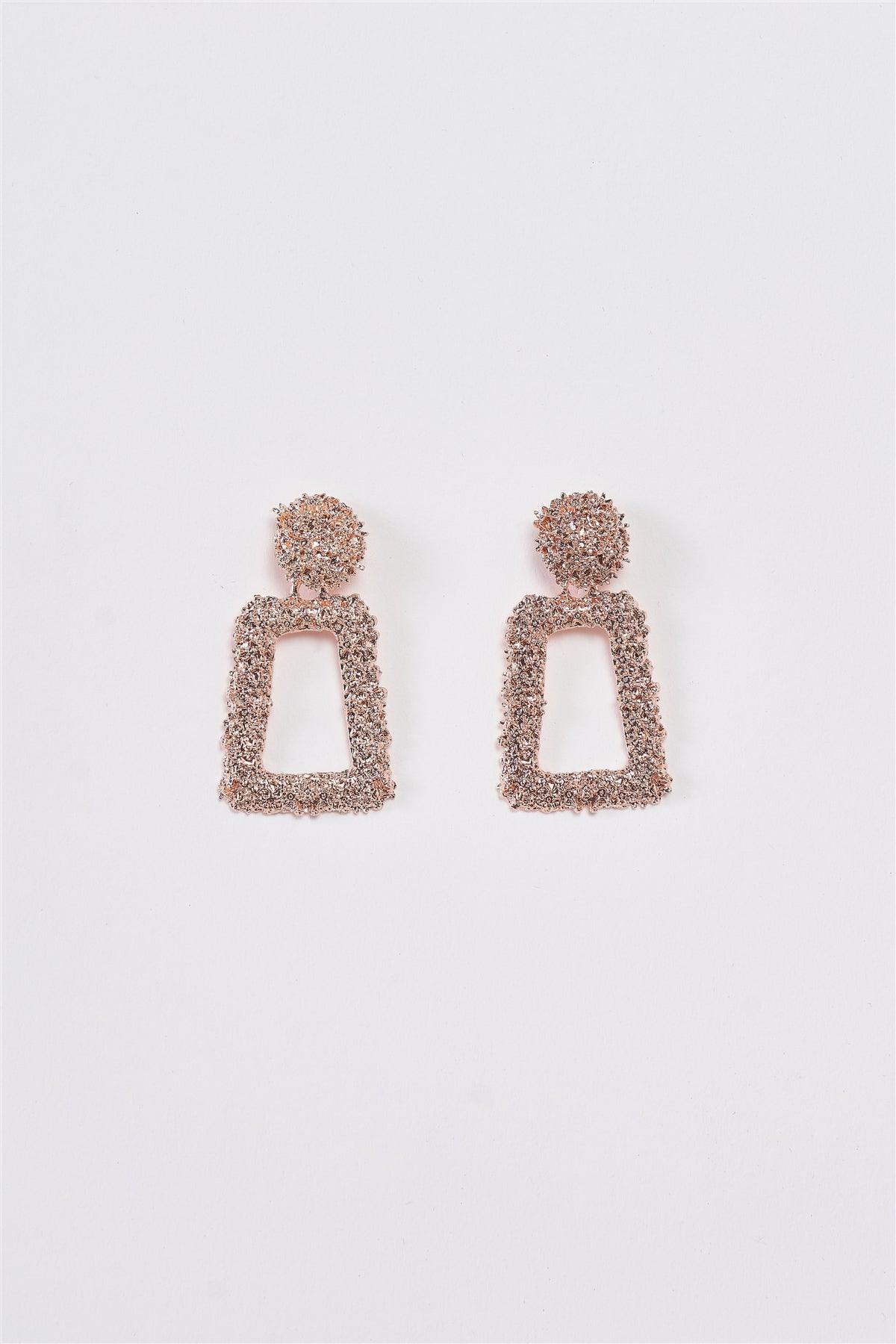Rose Gold Textured Trapezoid Drop Earrings /3 Pairs