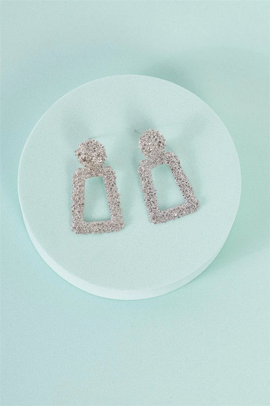 Silver Textured Trapezoid Drop Earrings /3 Pairs - Tasha Apparel Wholesale