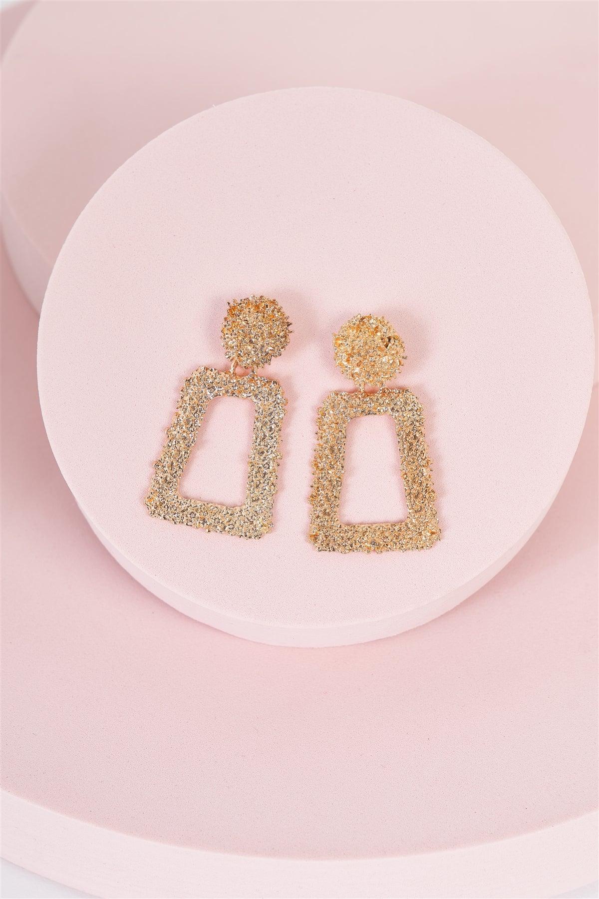 Gold Textured Trapezoid Drop Earrings /3 Pairs