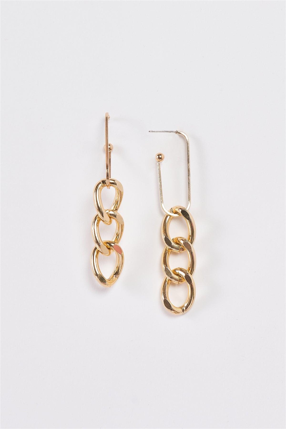 Yellow Gold Detachable Open Geometric Hoop Chain Link Dangle Earrings /3 Pairs