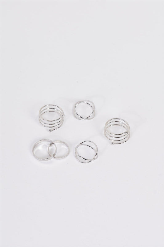Silver Minimalistic Cross Decor Ring Set Of 6 /3 Sets
