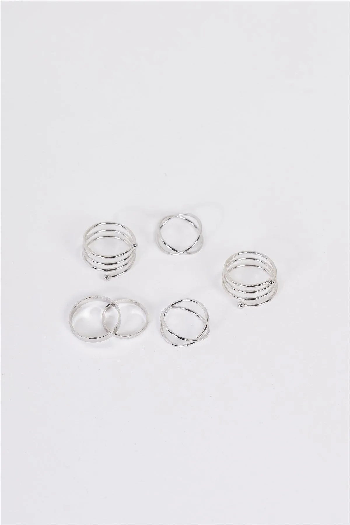 Silver Minimalistic Cross Decor Set of 6 Rings - Tasha Apparel Wholesale