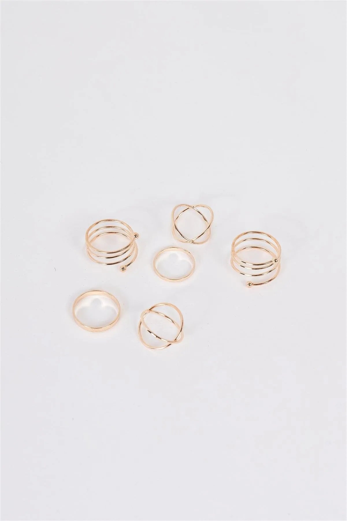 Gold Minimalistic Cross Decor Ring Set of 6 Rings - Tasha Apparel Wholesale