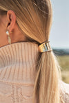Gold Bent Open Cuff Metal Plate Accent Elastic Hair Tie /3 Pieces