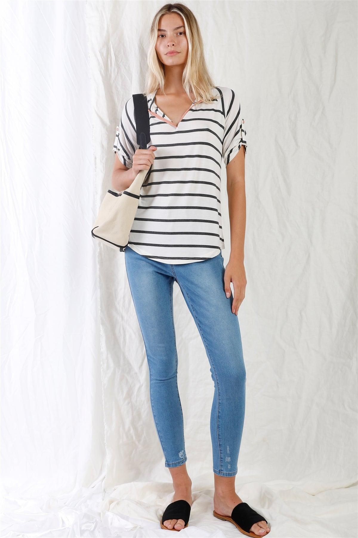 Light Blue High-Waisted With Rips Skinny Denim Jeans /1-1-3-3-2-1-1