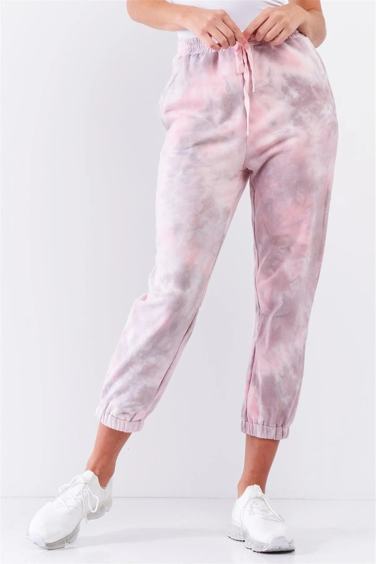Cotton Candy Pink Tie-Dye Self-Tie Waist Detail Jogger Sweat Pants /3-2-1 - Tasha Apparel Wholesale