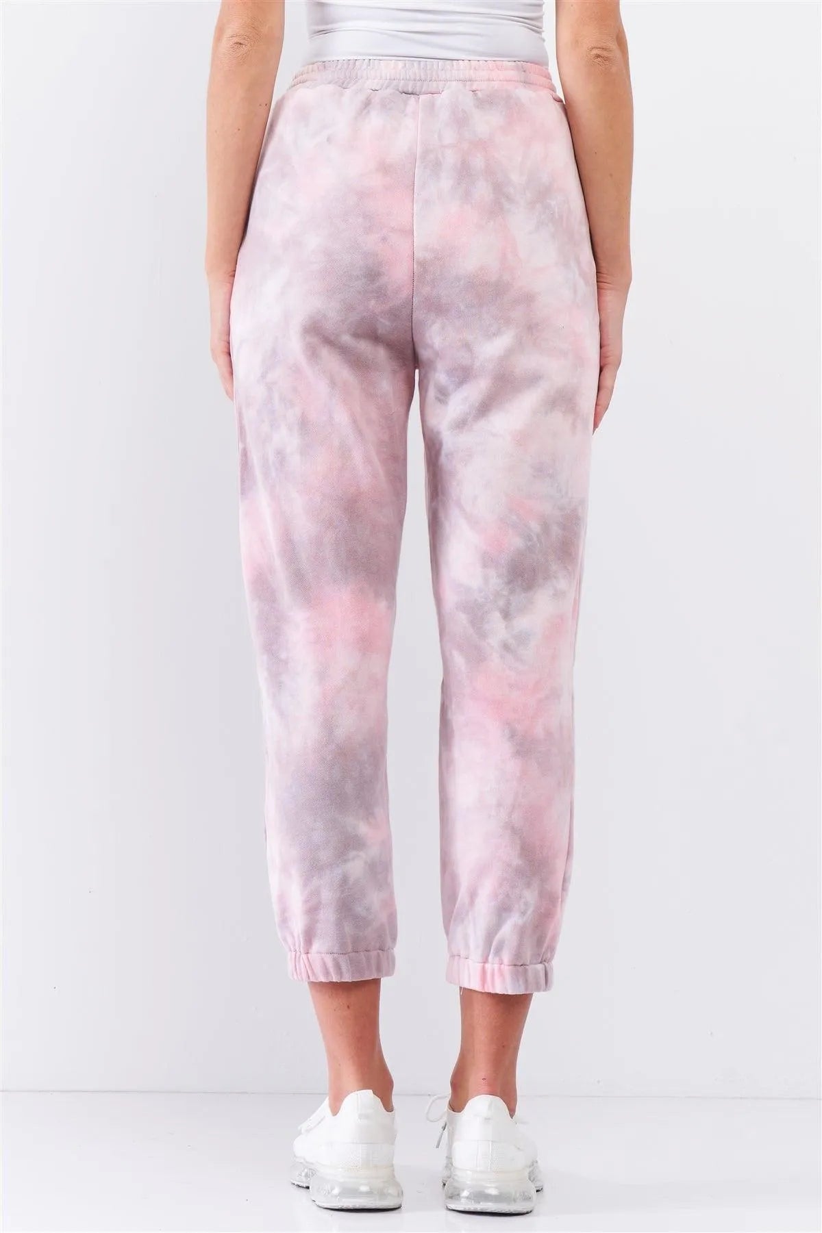 Cotton Candy Pink Tie-Dye Self-Tie Waist Detail Jogger Sweat Pants /3-2-1 - Tasha Apparel Wholesale