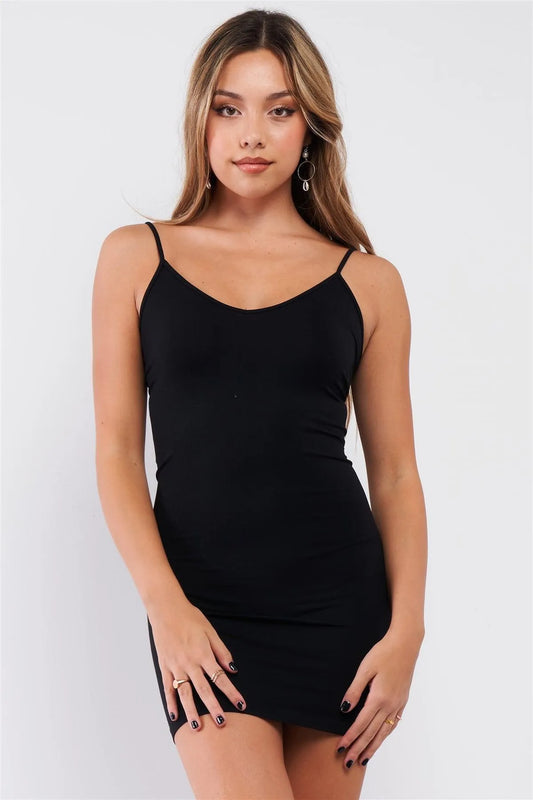 Black Solid Sleeveless Fitted Slip Cami Underdress /3-3 - Tasha Apparel Wholesale