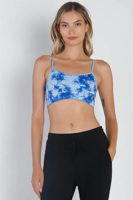 Blue Tie-Dye Sleeveless Sports Bra /3-3 - Tasha Apparel Wholesale