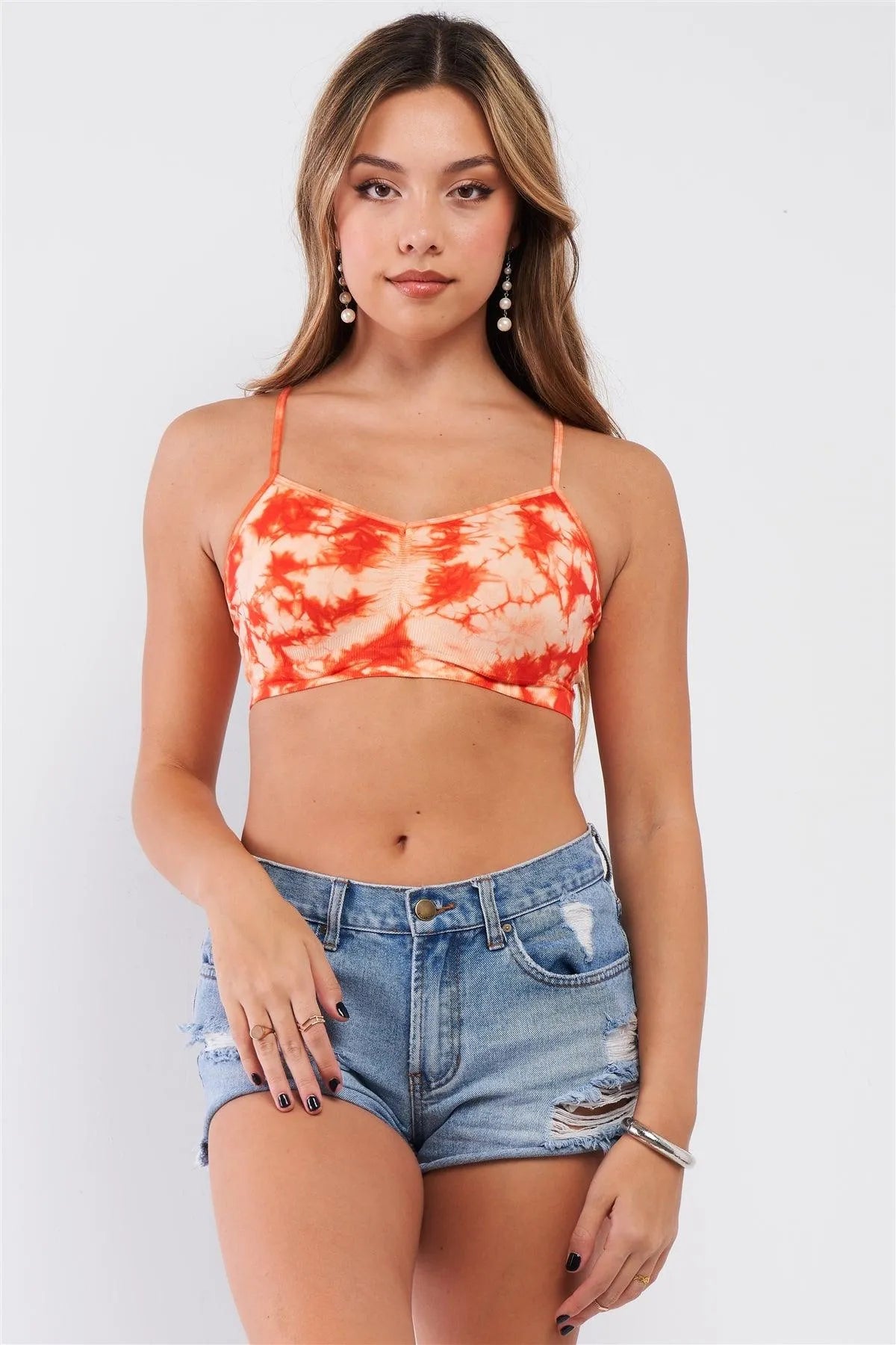 Orange Tie-Dye Sleeveless Sports Bra /2-4 - Tasha Apparel Wholesale