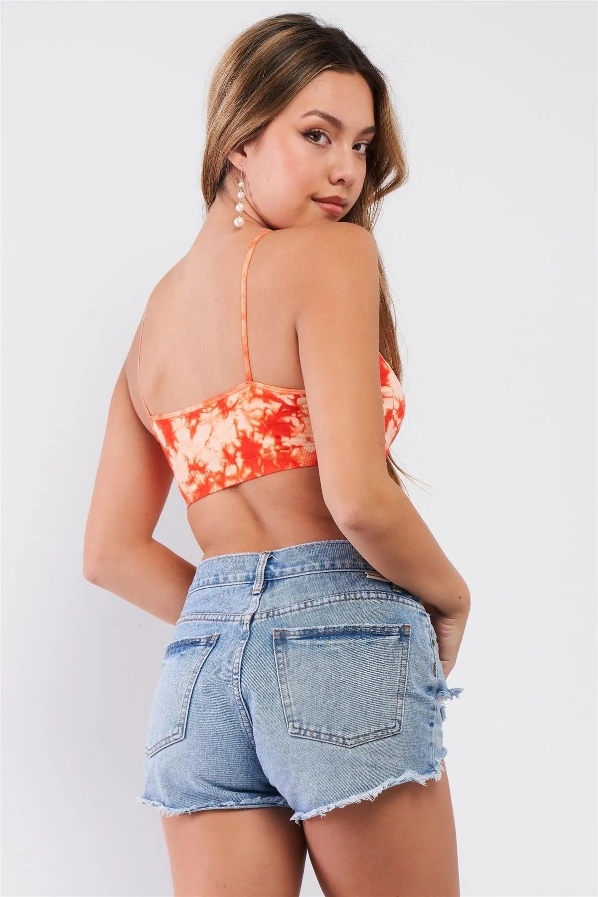 Orange Tie-Dye Sleeveless Sports Bra /2-4 - Tasha Apparel Wholesale