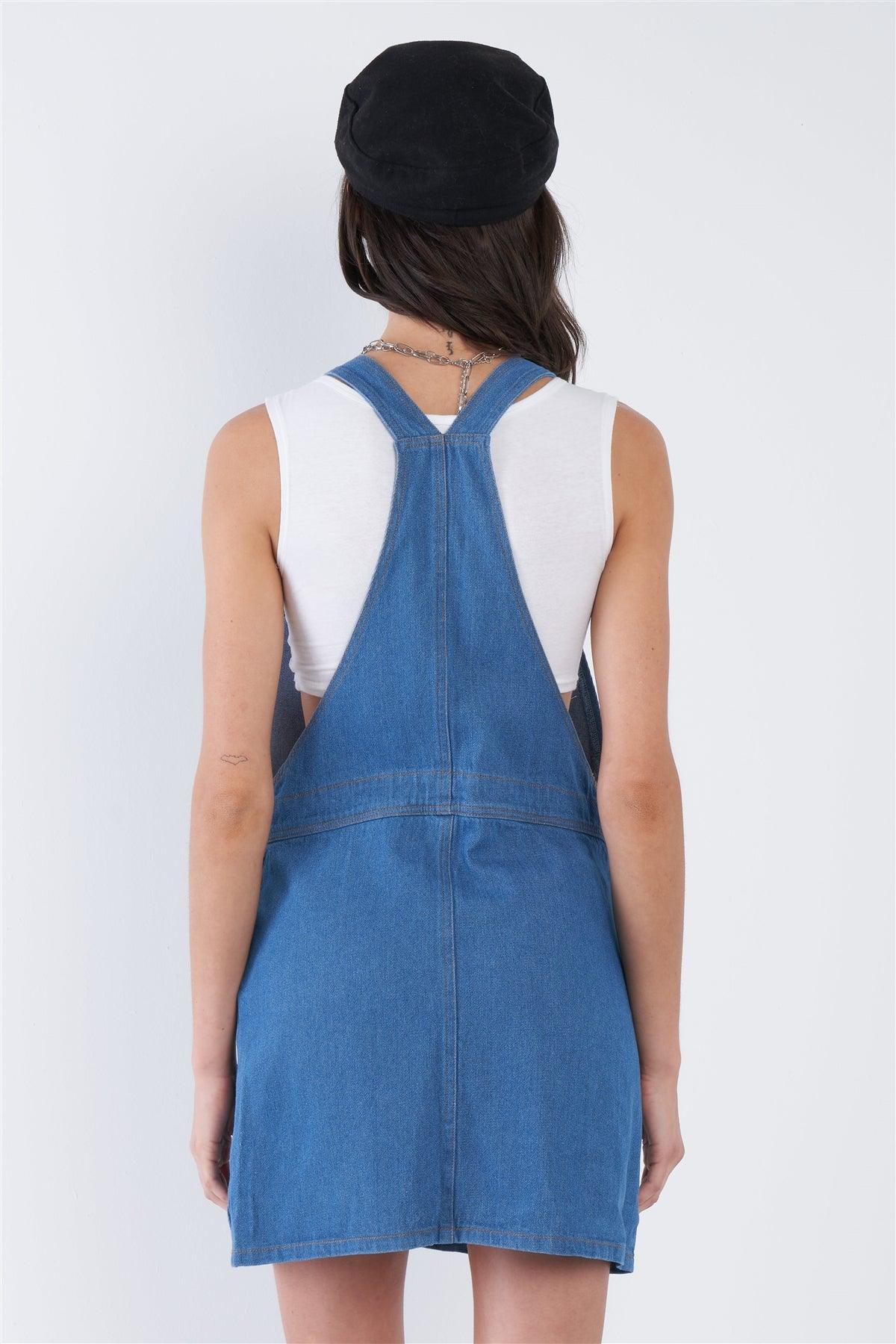 Indigo Blue Cotton Casual Denim Overall Mini Jean Dress /2-2-2