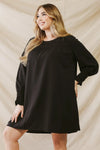 Junior Plus Black Elasticized Bust Long Sleeve Mini Dress /3-2-1 - Tasha Apparel Wholesale
