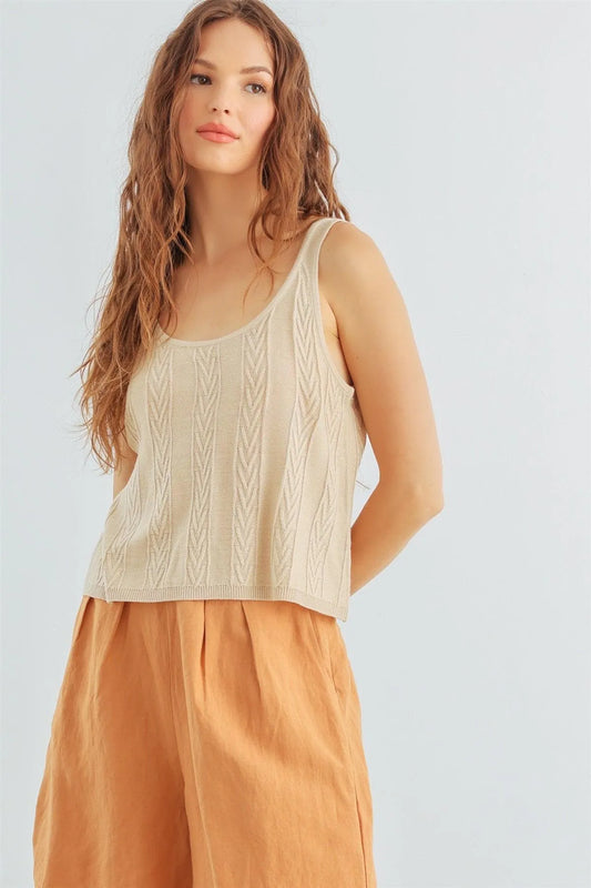 Natural Cable Knit Sleeveless Tank Top /2-2-2 - Tasha Apparel Wholesale