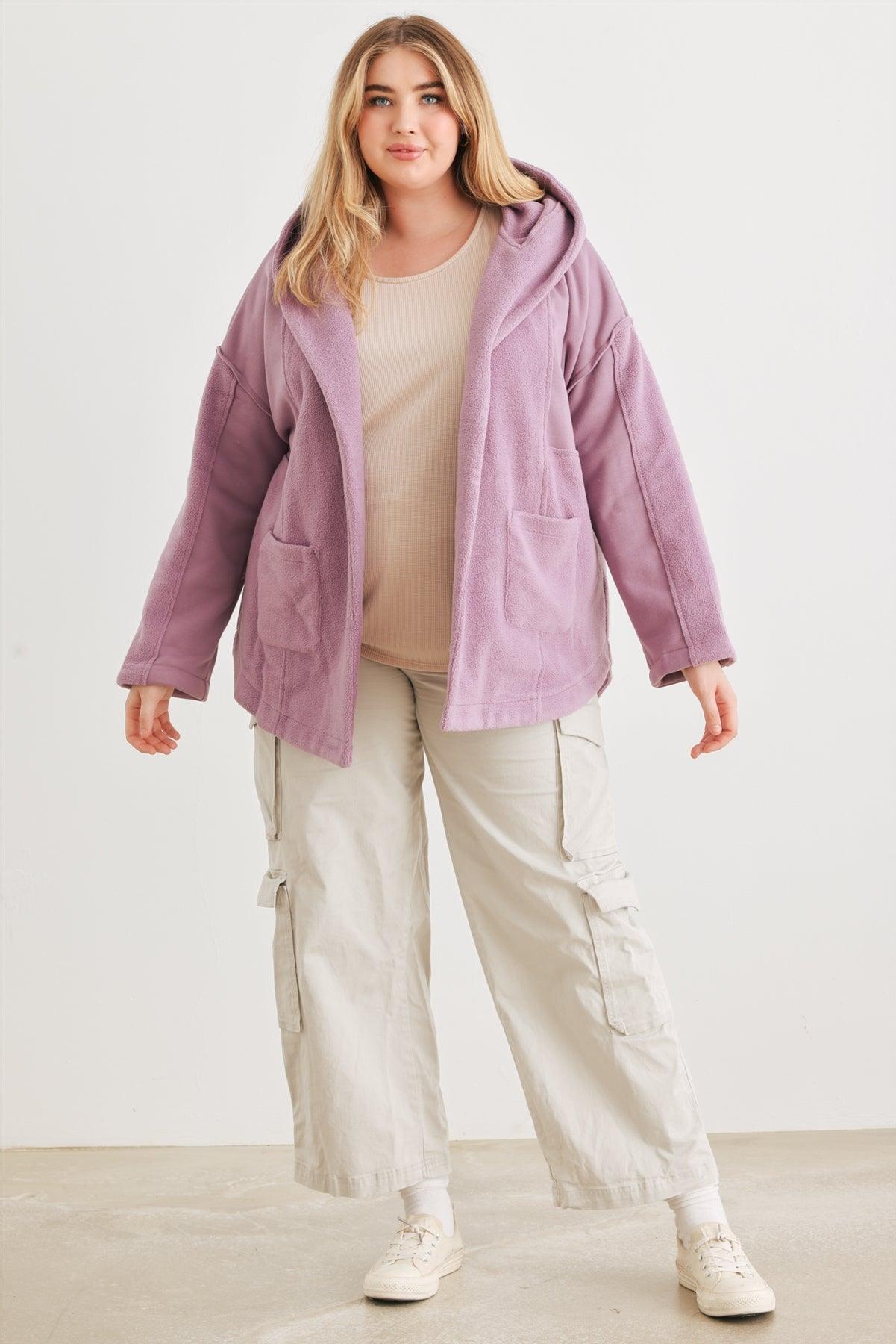 Junior Plus Mauve Two Pocket Open Front Soft To Touch Hooded Cardigan Jacket /2-2-2