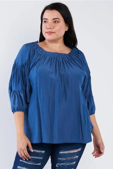 Blue Boho Plus Size Top /2-1-3 - Tasha Apparel Wholesale