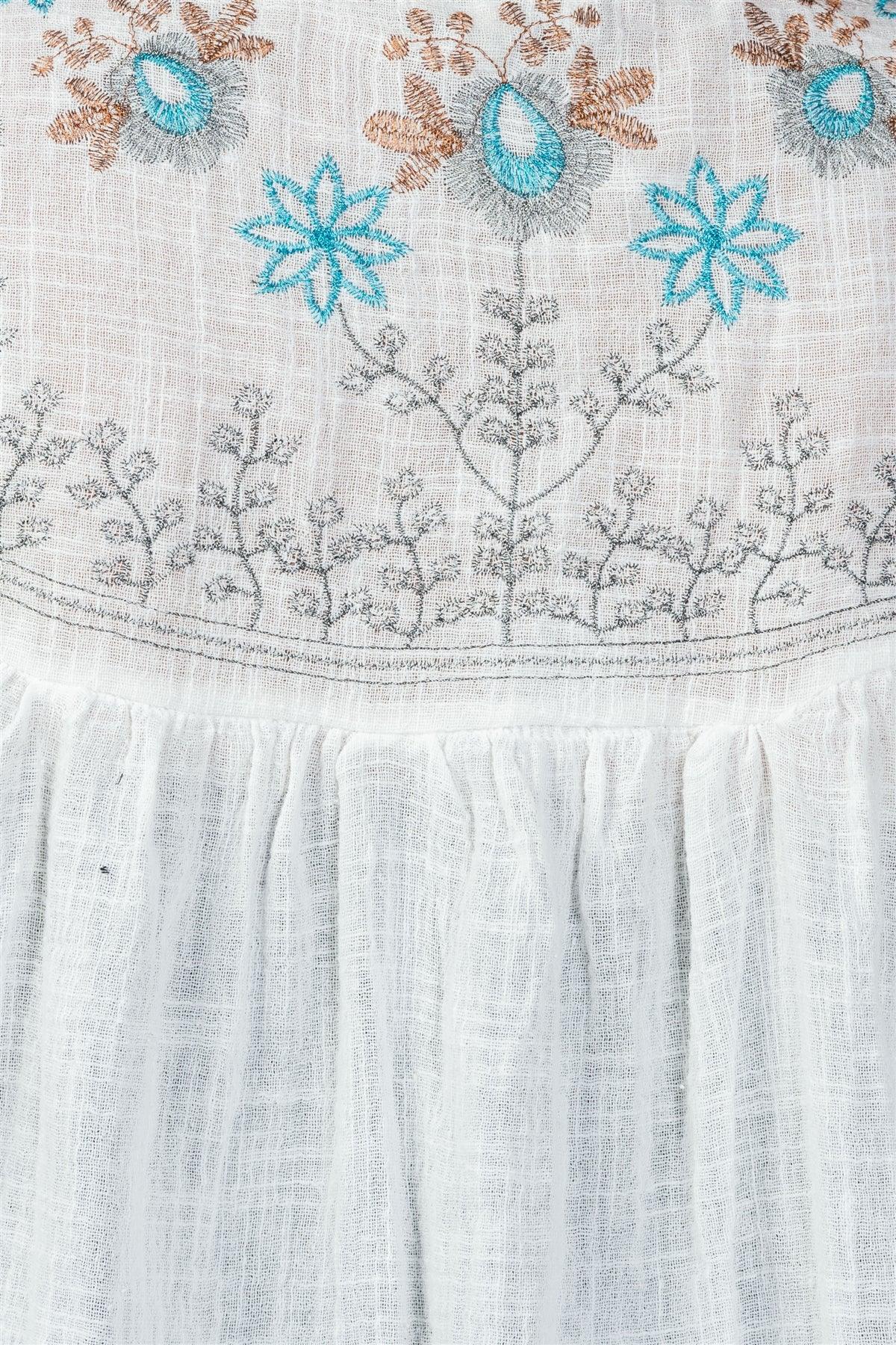 Junior Plus Size White Embroidery Flower Tassel Cardigan /2-2-2