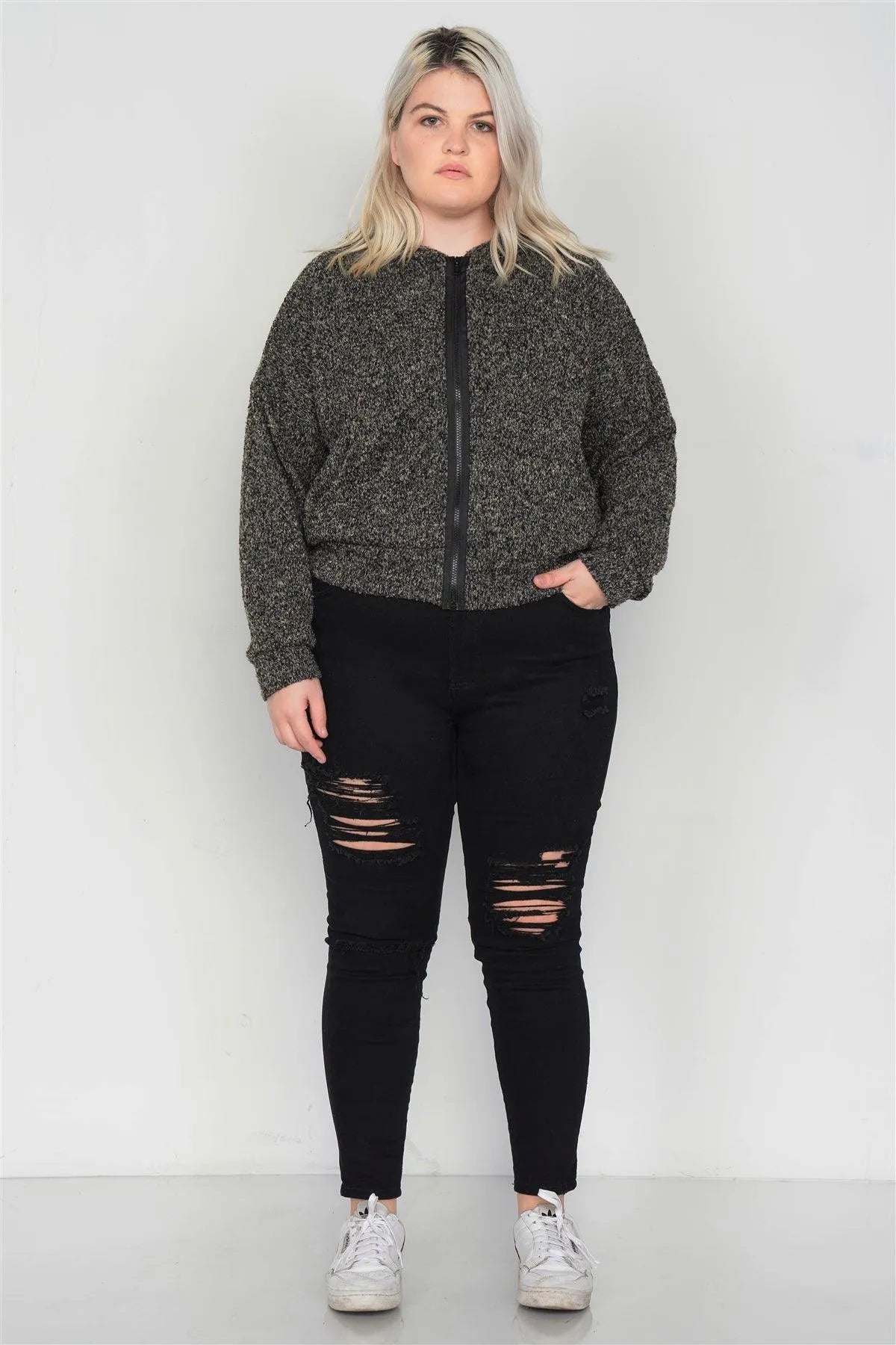 Cotton Spandex Black Plus Size Distressed Skinny Jeans - Tasha Apparel Wholesale