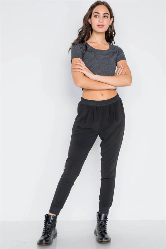 Black Mid-Rise Solid Skinny Leg Pants - Tasha Apparel Wholesale
