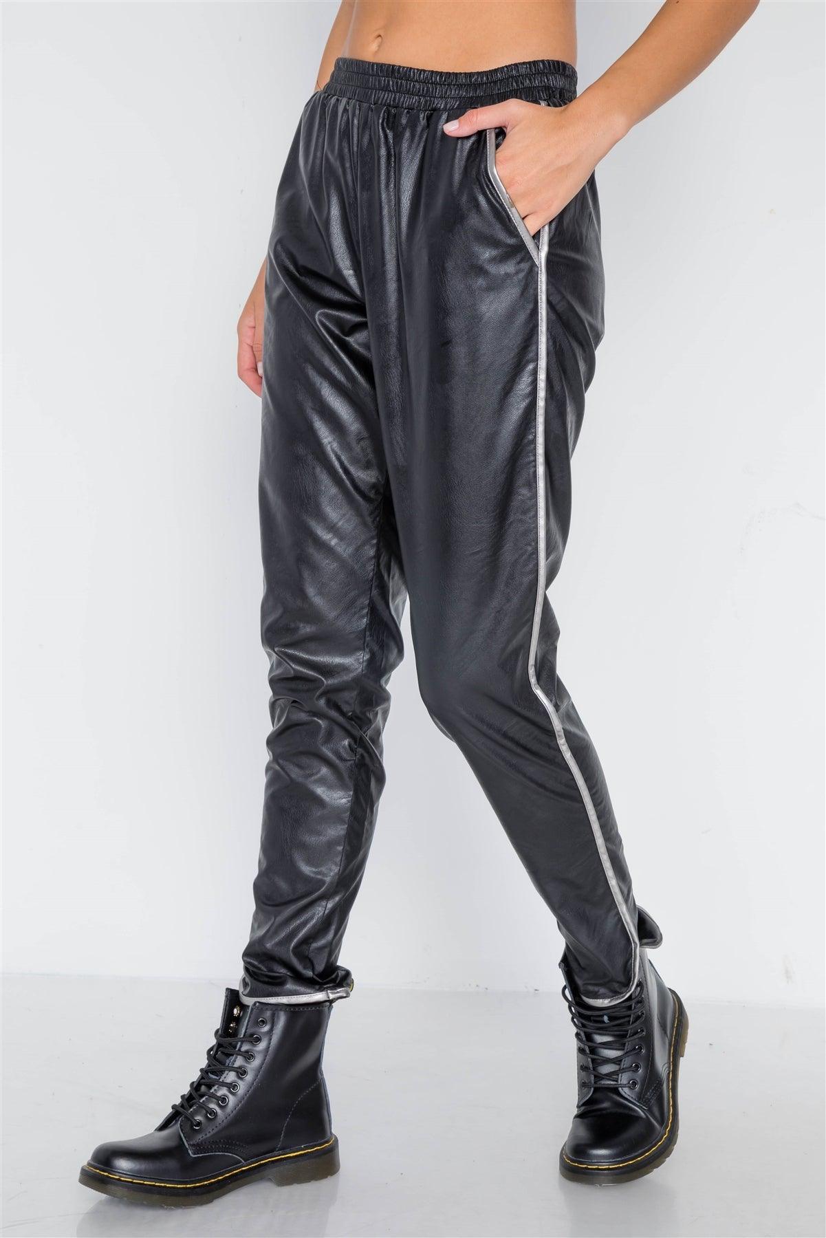 Black Vegan Leather Mid-Rise Pants /2-2-3