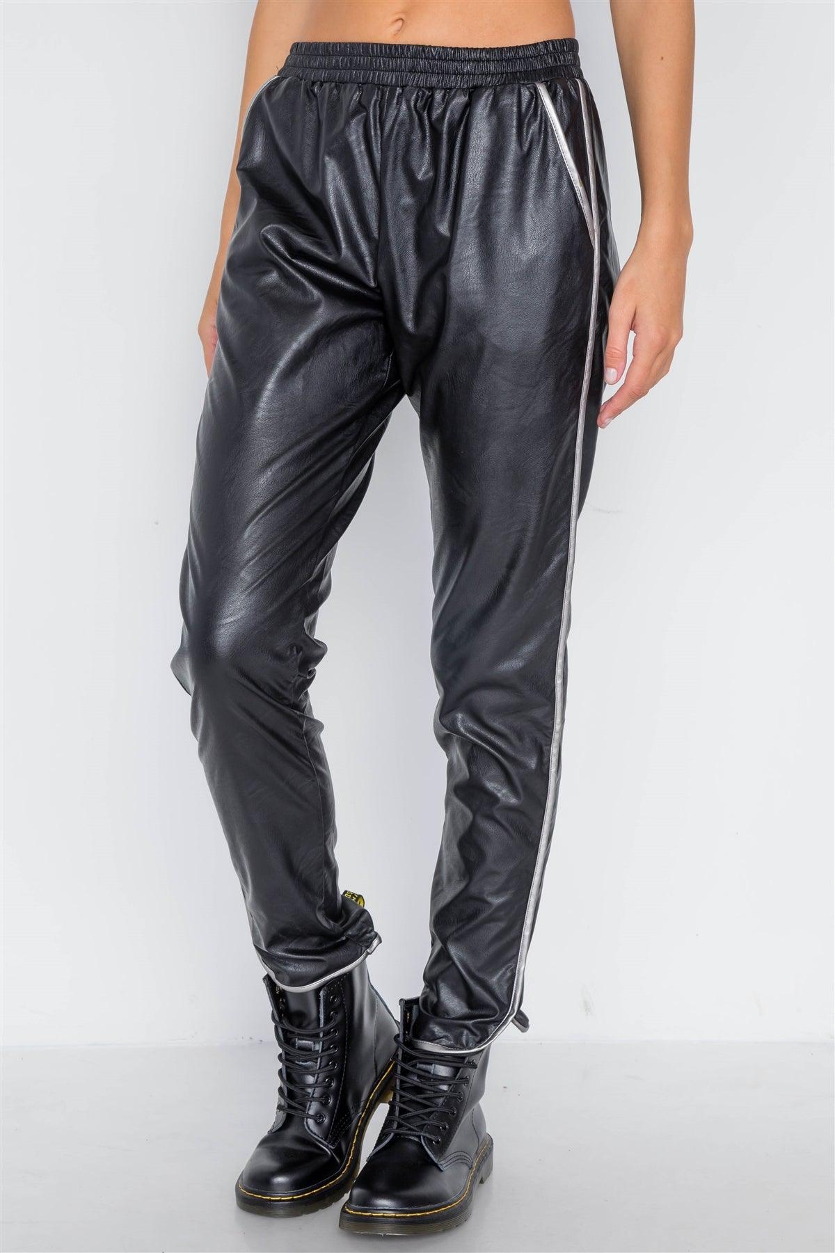 Black Vegan Leather Mid-Rise Pants