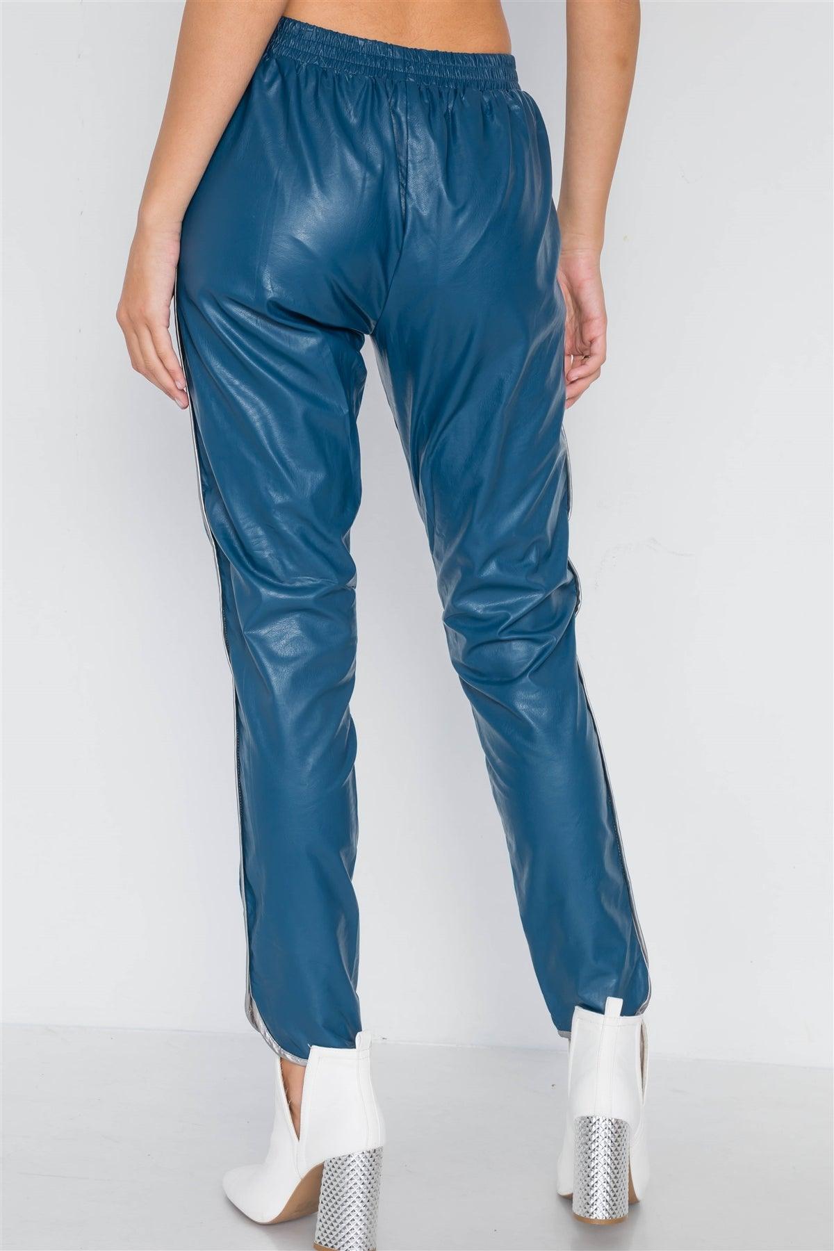 Teal Blue Vegan Leather Mid-Rise Pants /2-2-2