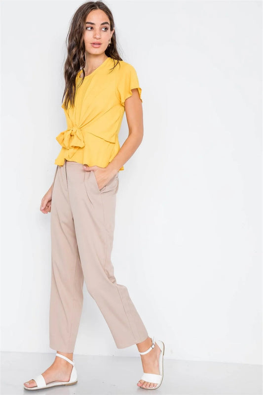 Taupe Cropped Ankle Leg Pants - Tasha Apparel Wholesale