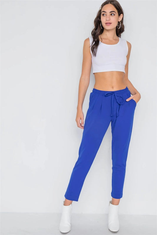 Blue Mid-Rise Solid Skinny Leg Pants /2-2 - Tasha Apparel Wholesale