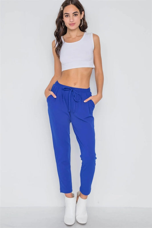 Blue Mid-Rise Solid Skinny Leg Pants /2-2-2 - Tasha Apparel Wholesale