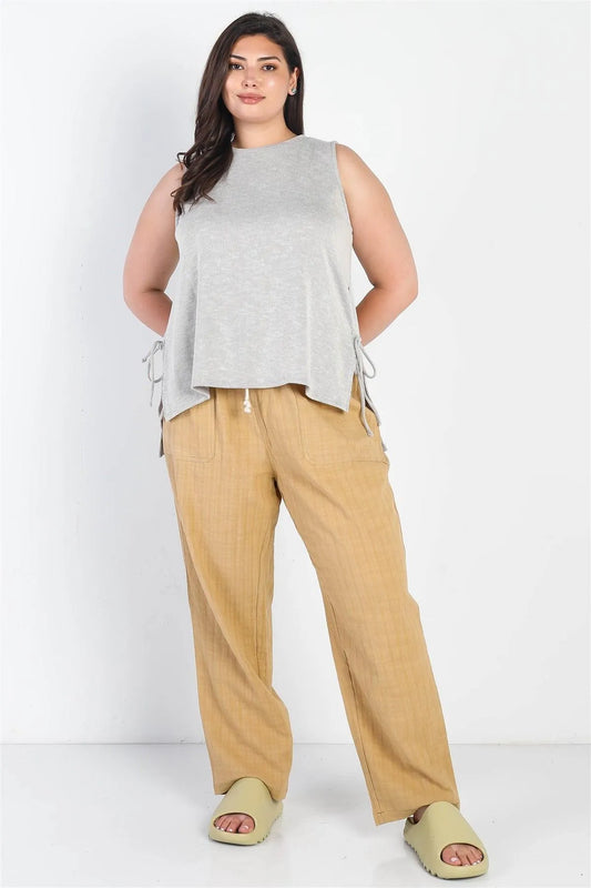 Junior Plus Camel Textured Two Pocket Pants /3-2-1 - Tasha Apparel Wholesale
