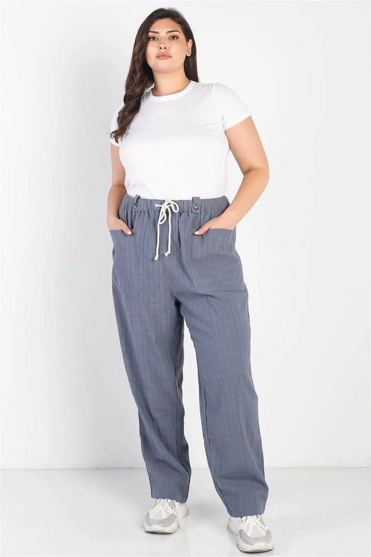 Junior Plus Charcoal Textured Two Pocket Pants /2-2-2 - Tasha Apparel Wholesale