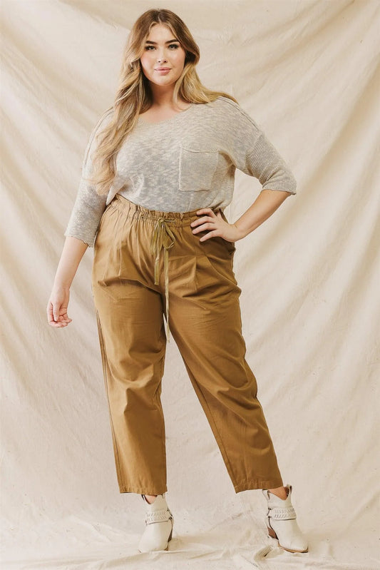 Junior Plus Camel Cotton Material Two Pocket Pants - Tasha Apparel Wholesale