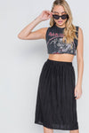 Black Knit Pleated High-Waist Midi Skirt /2-2-3