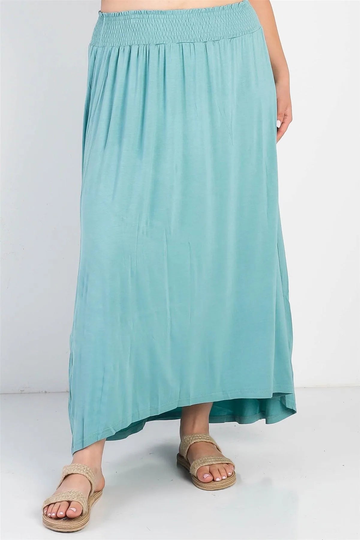 Junior Plus Sage Smocked Waist Maxi Skirt /2-2-1 - Tasha Apparel Wholesale